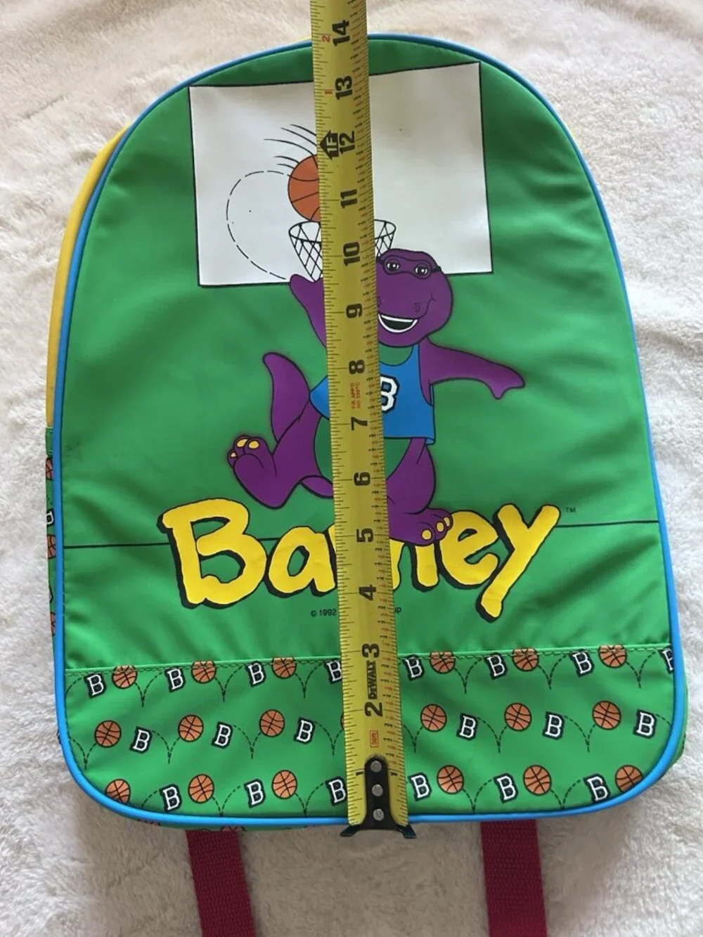 Vintage Barney The Dinosaur Kids Backpack 1992 Basketball Theme